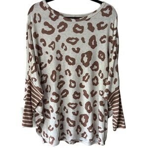 Maurices Brown and Cream Leopard Print Long Fitted Sleeve Oversized Sweater